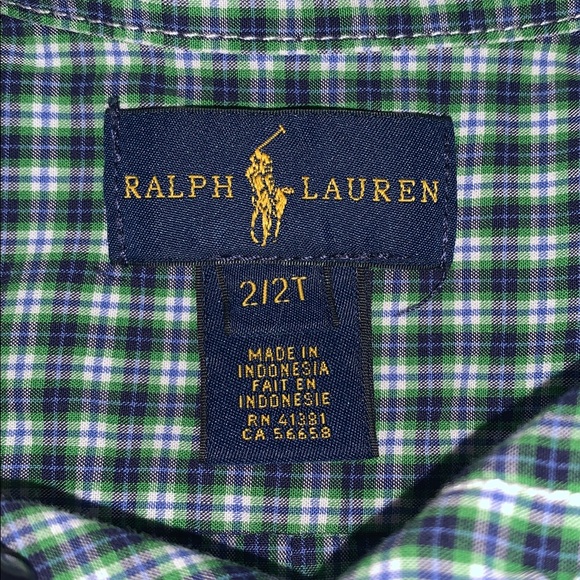 Ralph Lauren Green Blue Button Down Shirt Boys 2 2T EUC - Picture 3 of 6